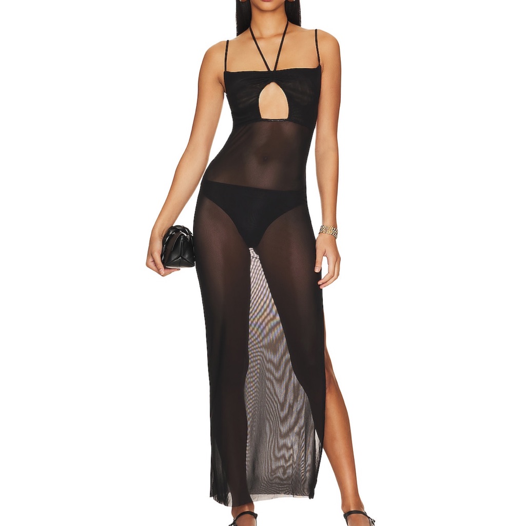 Mesh Strappy Maxi Dress In Black